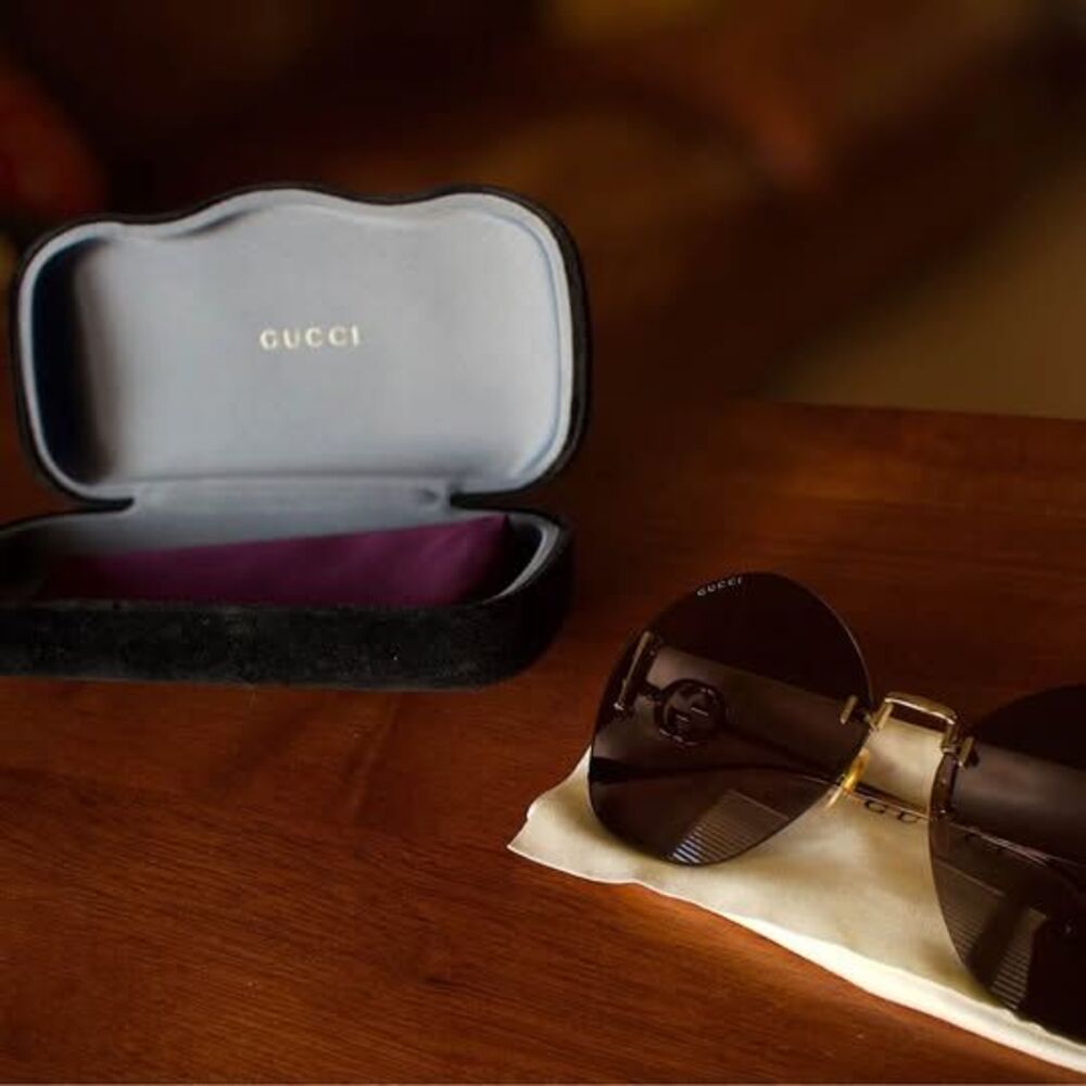 Gucci GG1203S 002 Sunglasses Authentic Gold Used No Scratches w/ Case